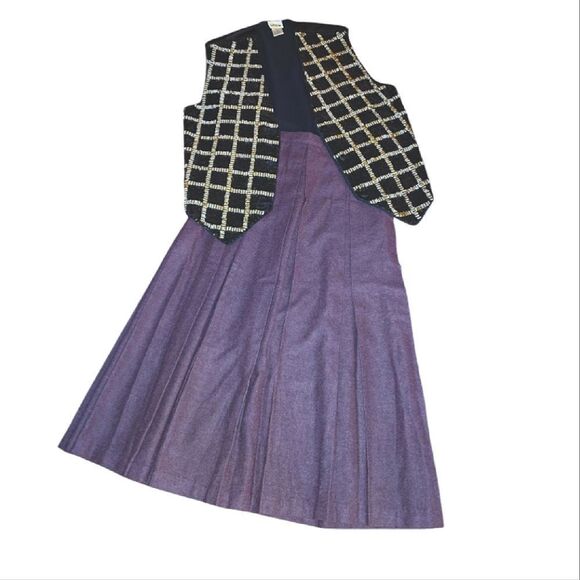 VTG 70s Purple High Rise Pleated Wool Midi Skirt Size 12 *Fits Like Sm *NWT - Picture 1 of 17